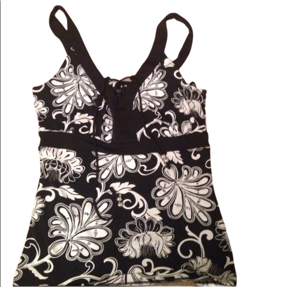 WHBM Black & White Floral Dressy Tank Top